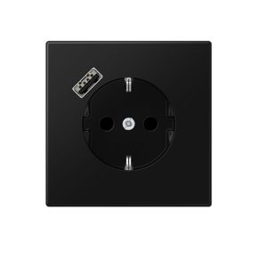 Enchufe Schuko con cargador USB tipo A en negro mate jung LS 990. Ref: LS1520-18ASWM