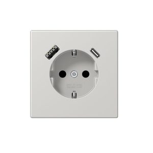 Enchufe Schuko con cargador USB tipo C y A en gris claro jung LS 990. Ref: LS1520-15CALG